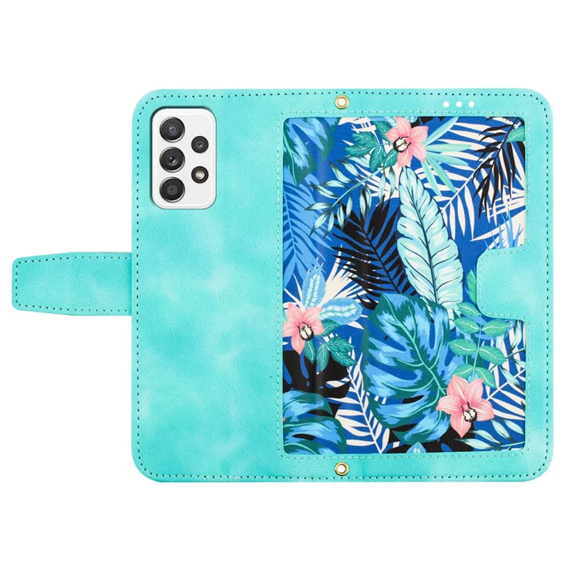 For Samsung Galaxy A73 5G Leather Case Card Slots Phone Cover Flower Pattern - Green