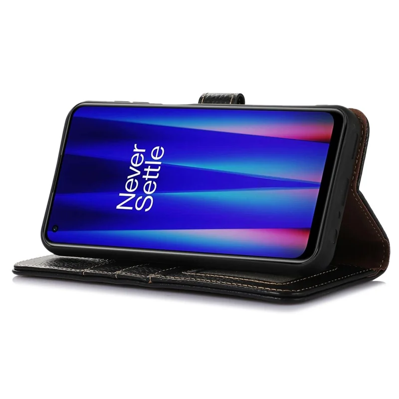 Voor OnePlus 12 5G Echt Rundleer Hoofd met Litchi-structuur Hoesje RFID-blokkering - Zwart