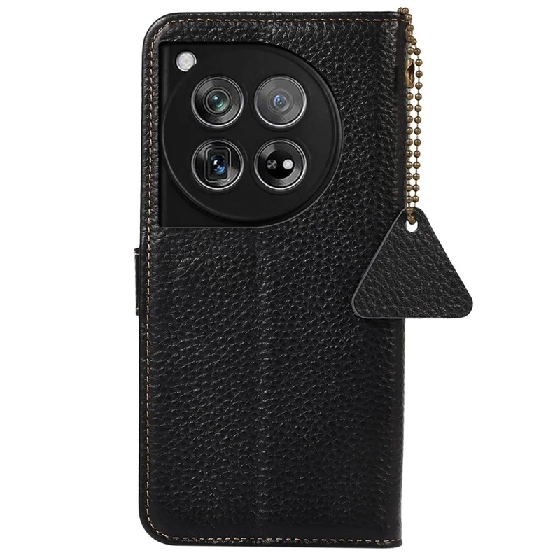 Voor OnePlus 12 5G Echt Rundleer Hoofd met Litchi-structuur Hoesje RFID-blokkering - Zwart