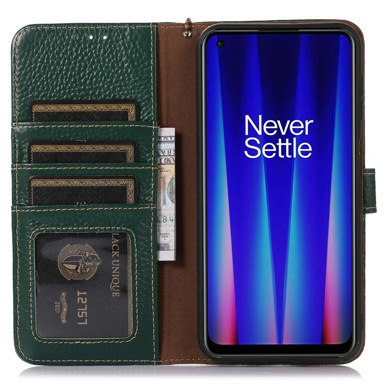Per OnePlus 12 5G Genuine Cow Leather Lychee Texture Case RFID Blocking - Verde