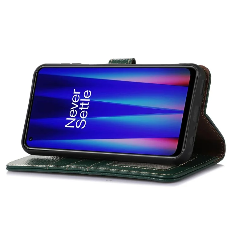Per OnePlus 12 5G Genuine Cow Leather Lychee Texture Case RFID Blocking - Verde