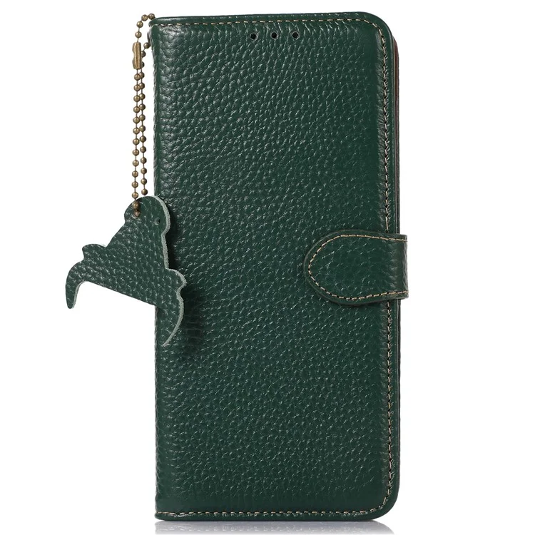 Per OnePlus 12 5G Genuine Cow Leather Lychee Texture Case RFID Blocking - Verde