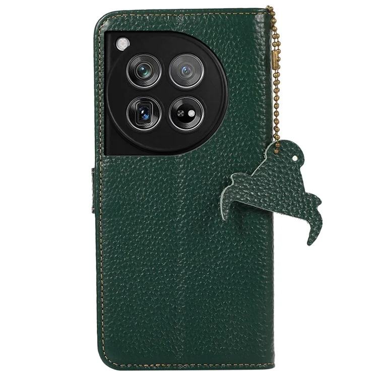 Per OnePlus 12 5G Genuine Cow Leather Lychee Texture Case RFID Blocking - Verde