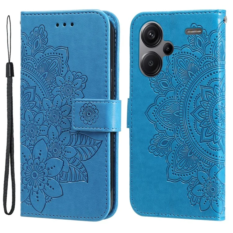 For Xiaomi Redmi Note 13 Pro+ 5G Case Floral Pattern PU Leather Wallet Stand Phone Cover - Blue