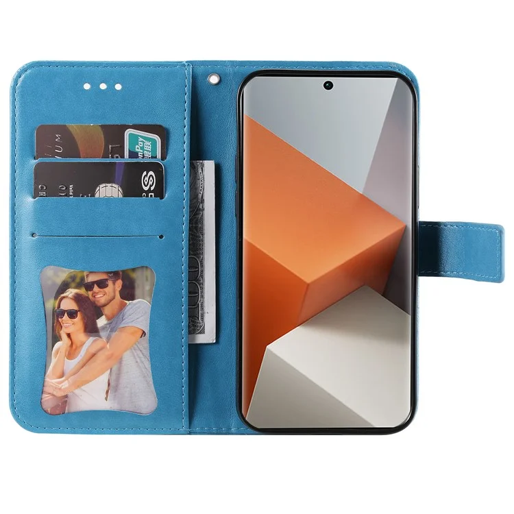 For Xiaomi Redmi Note 13 Pro+ 5G Case Floral Pattern PU Leather Wallet Stand Phone Cover - Blue