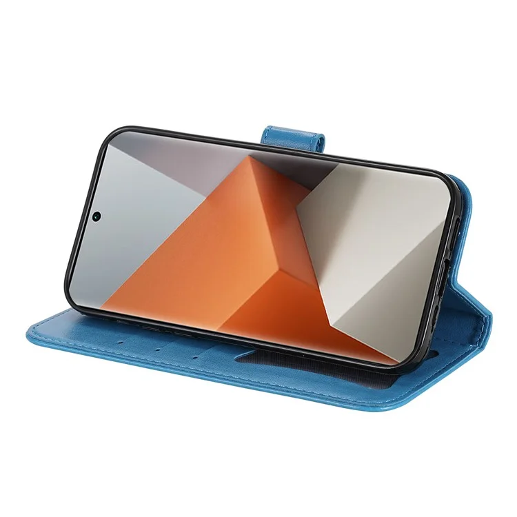 For Xiaomi Redmi Note 13 Pro+ 5G Case Floral Pattern PU Leather Wallet Stand Phone Cover - Blue