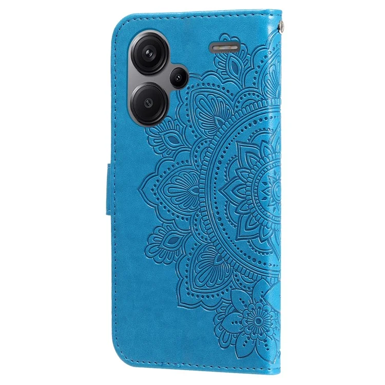 For Xiaomi Redmi Note 13 Pro+ 5G Case Floral Pattern PU Leather Wallet Stand Phone Cover - Blue