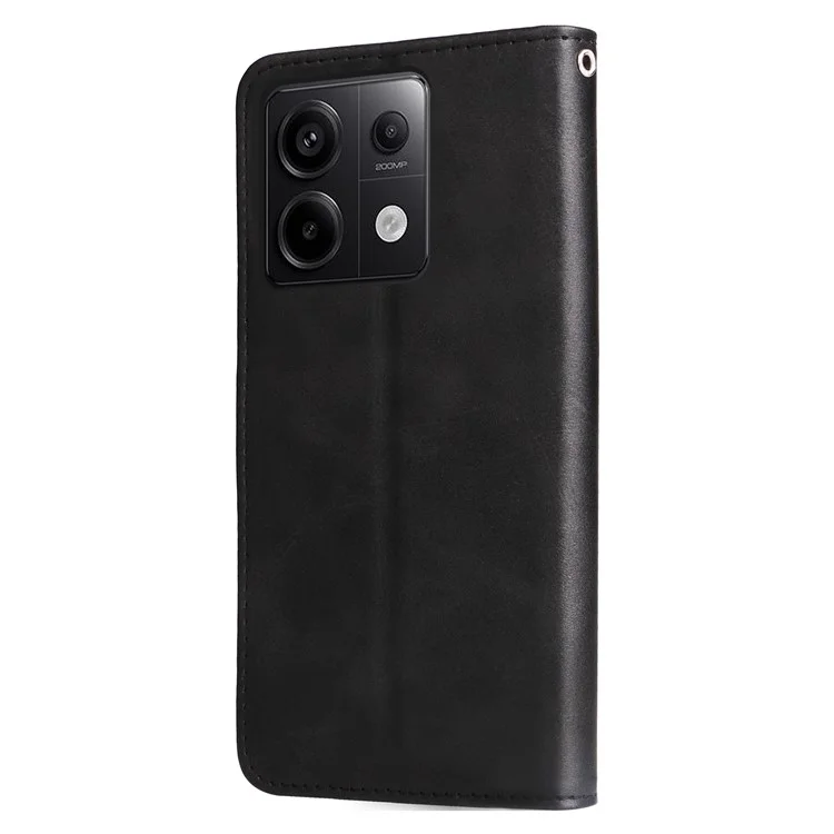 Для Xiaomi Redmi Note 13 Pro 5G / Poco X6 5G - Кожаный чехол-бумажник с застежкой-молнией и подставкой - Черный