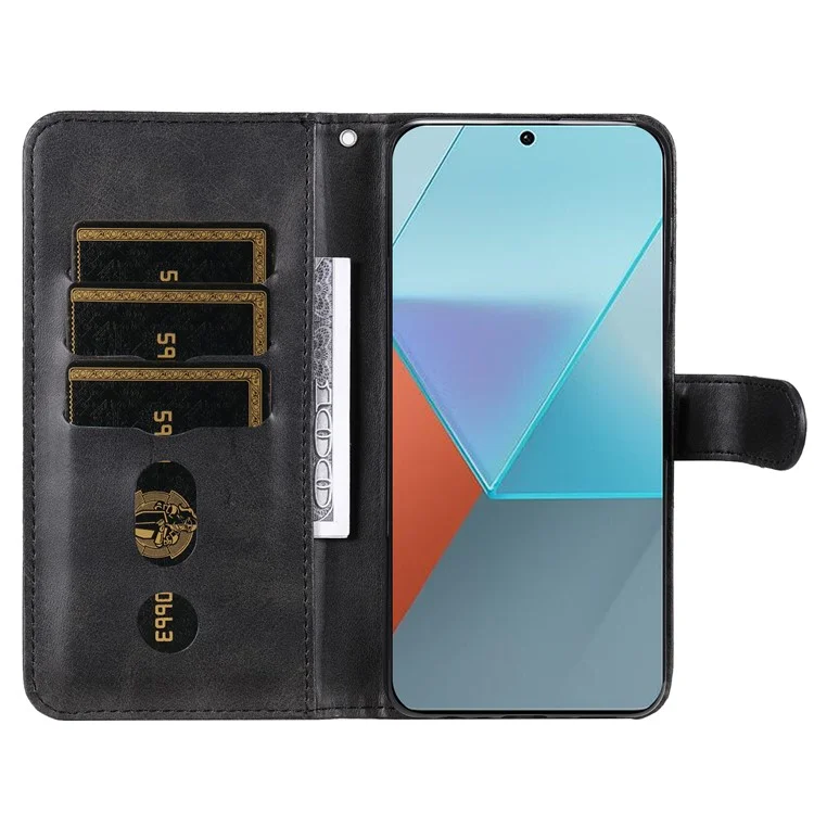 Для Xiaomi Redmi Note 13 Pro 5G / Poco X6 5G - Кожаный чехол-бумажник с застежкой-молнией и подставкой - Черный