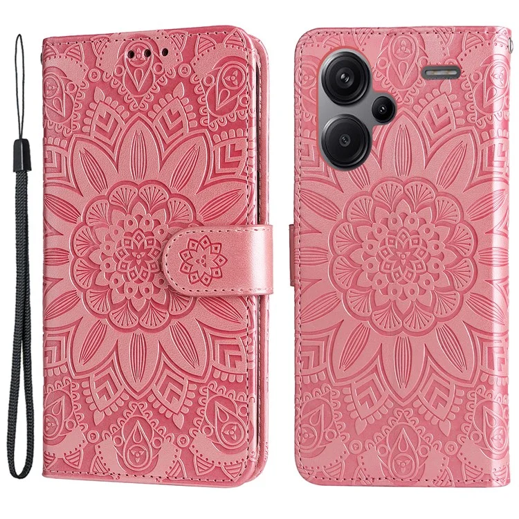 Para Xiaomi Redmi Note 13 Pro+ 5G Funda de Piel Cartera Cubierta con Soporte y Correa, Patrón de Girasol - Rosa