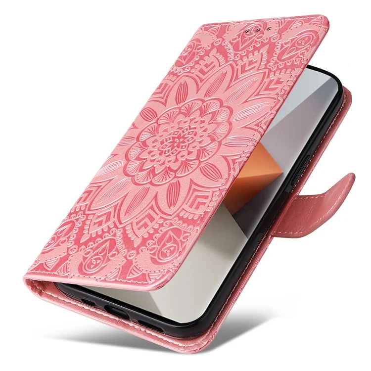 Para Xiaomi Redmi Note 13 Pro+ 5G Funda de Piel Cartera Cubierta con Soporte y Correa, Patrón de Girasol - Rosa