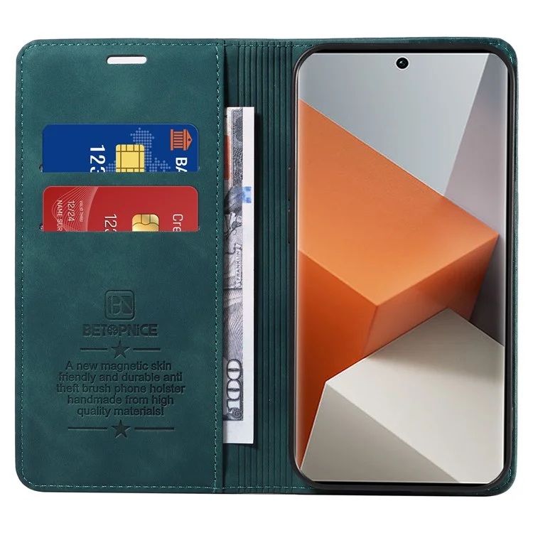BETOPNICE 003 for Xiaomi Redmi Note 13 Pro+ 5G Wallet Case RFID Blocking Leather Cover - Green