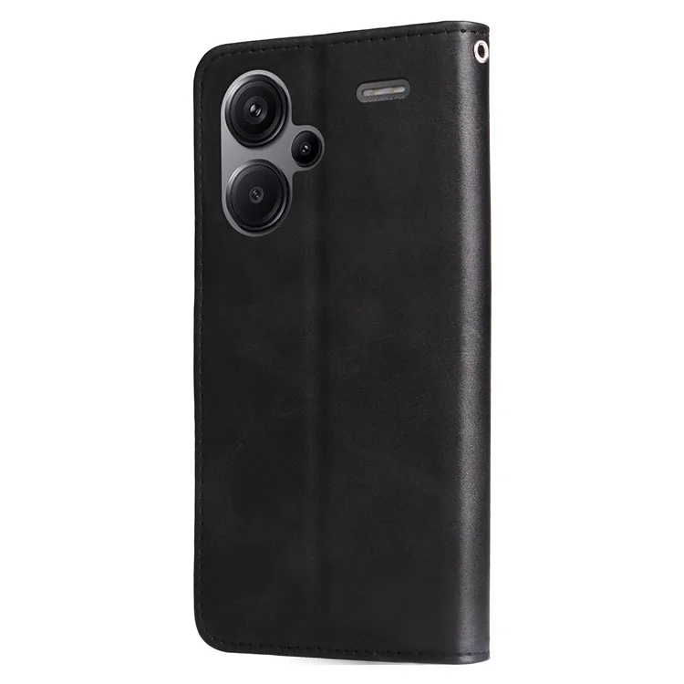 Para Xiaomi Redmi Note 13 Pro+ 5G Case Stand Calf Texture Leather Cover Zipper Wallet - Preto