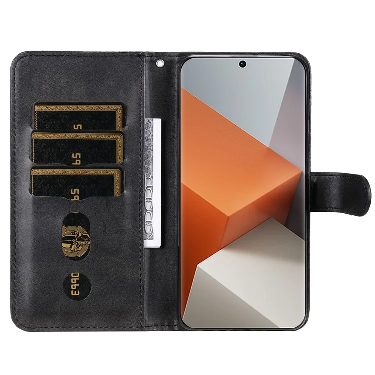 Para Xiaomi Redmi Note 13 Pro+ 5G Case Stand Calf Texture Leather Cover Zipper Wallet - Preto