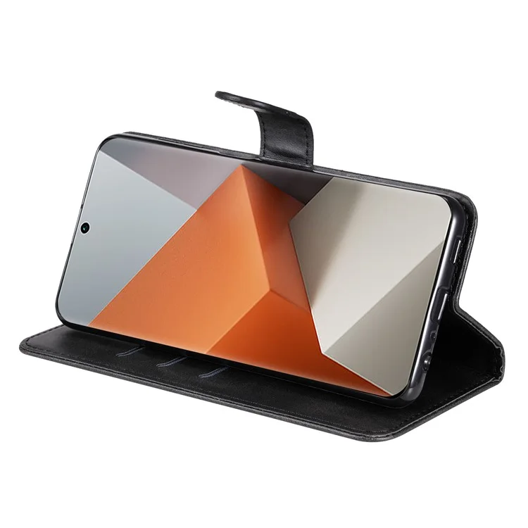 Para Xiaomi Redmi Note 13 Pro+ 5G Case Stand Calf Texture Leather Cover Zipper Wallet - Preto