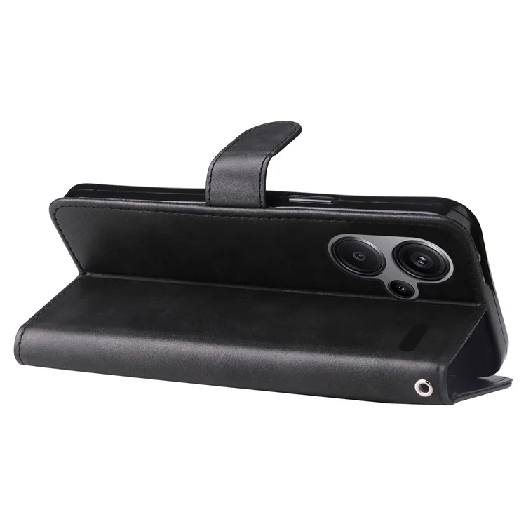 Para Xiaomi Redmi Note 13 Pro+ 5G Case Stand Calf Texture Leather Cover Zipper Wallet - Preto