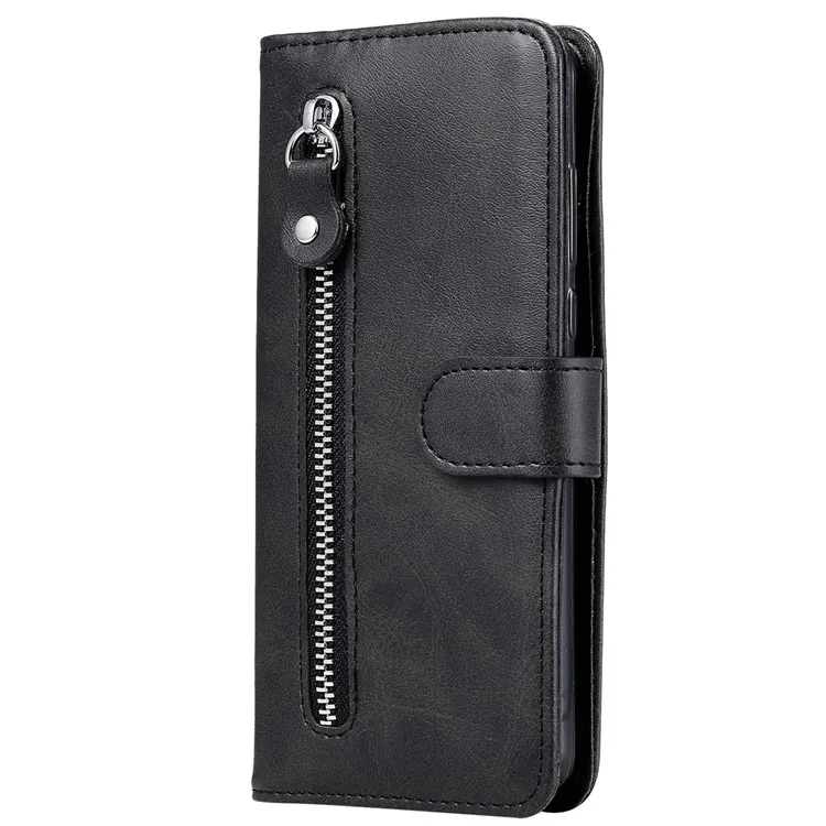 Para Xiaomi Redmi Note 13 Pro+ 5G Case Stand Calf Texture Leather Cover Zipper Wallet - Preto