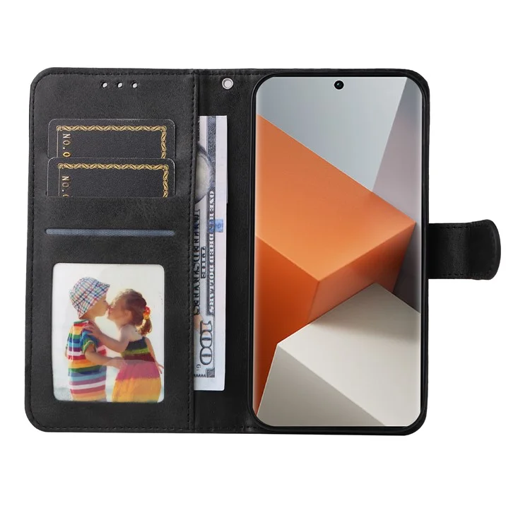 Para Xiaomi Redmi Note 13 Pro+ 5G Leather Case Stand Cover Card Holder with Strap - Black