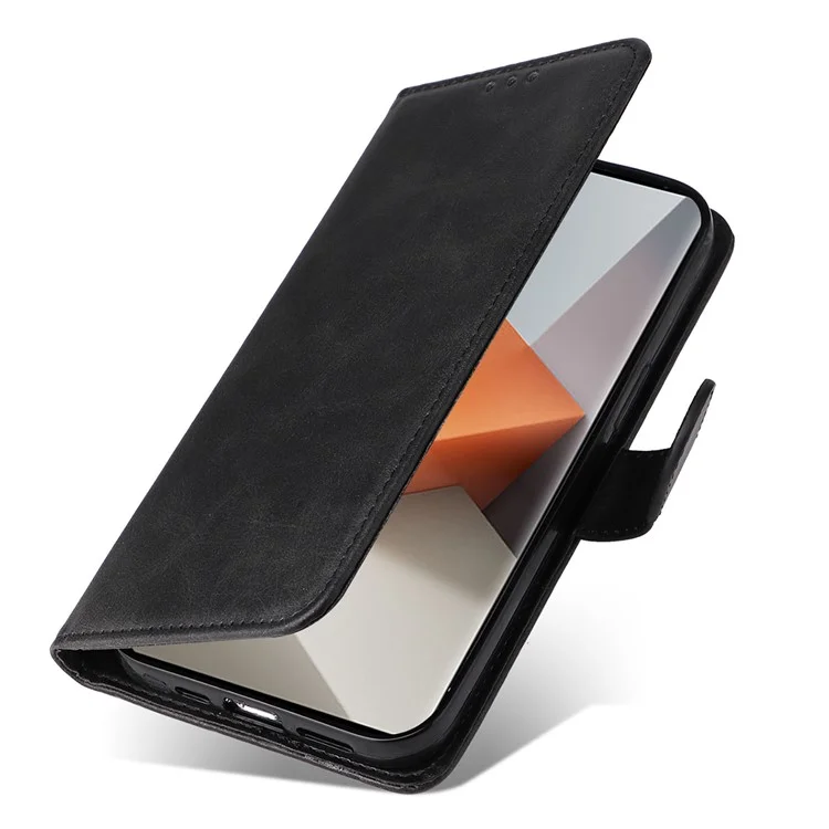 Para Xiaomi Redmi Note 13 Pro+ 5G Leather Case Stand Cover Card Holder with Strap - Black