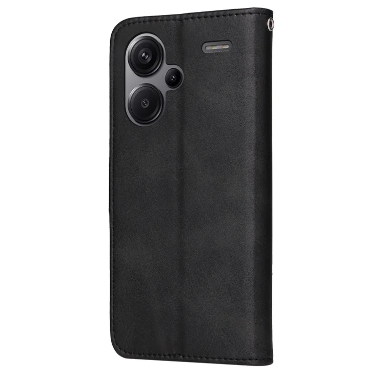 Para Xiaomi Redmi Note 13 Pro+ 5G Leather Case Stand Cover Card Holder with Strap - Black