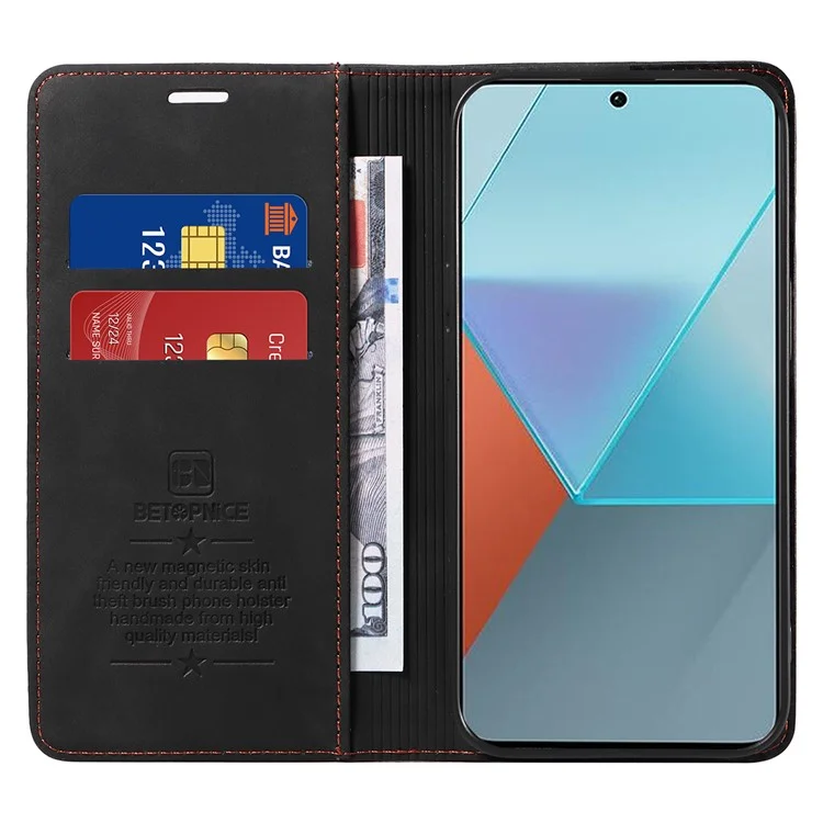 BETOPNICE 003 pour Xiaomi Redmi Note 13 Pro 5G Étui RFID Blocking Leather Cover avec porte-cartes - Noir