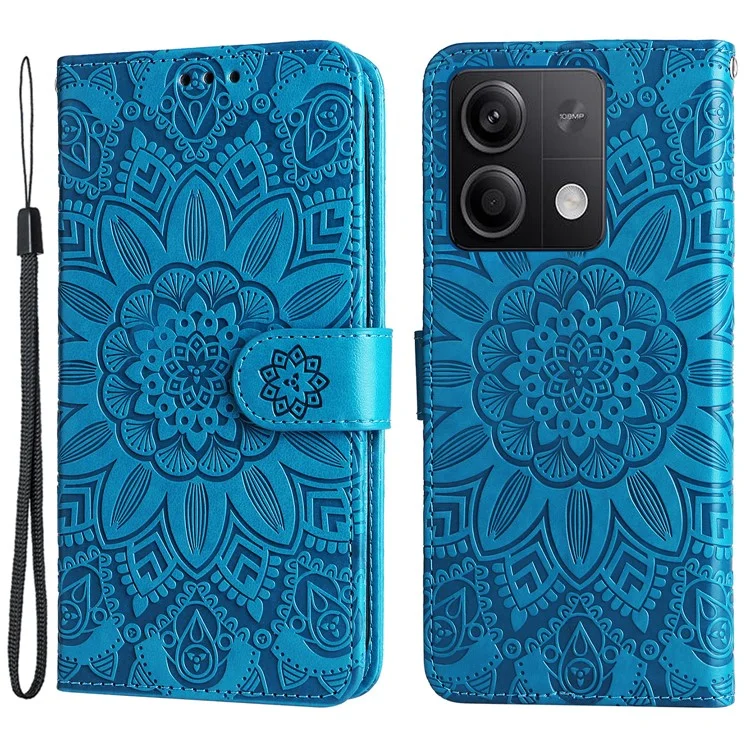 Pour Xiaomi Redmi Note 13 5G Case Sunflower Pattern Leather Phone Wallet Stand Cover - Bleu