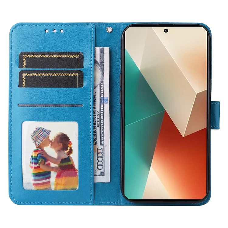 Pour Xiaomi Redmi Note 13 5G Case Sunflower Pattern Leather Phone Wallet Stand Cover - Bleu