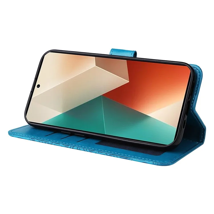 Pour Xiaomi Redmi Note 13 5G Case Sunflower Pattern Leather Phone Wallet Stand Cover - Bleu