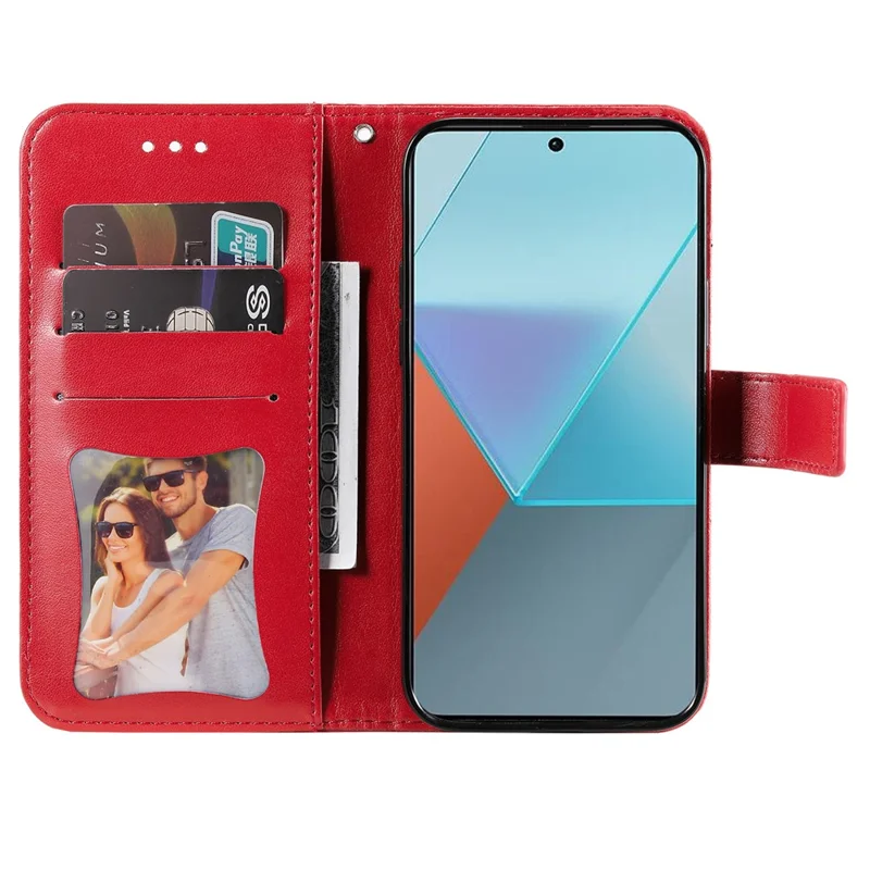 For Xiaomi Redmi Note 13 Pro 5G / Poco X6 5G Case Floral Pattern PU Leather Wallet Stand Phone Cover - Red