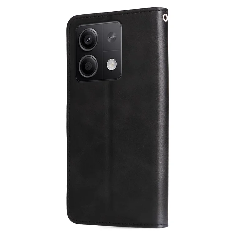 For Xiaomi Redmi Note 13 5G Leather Case Zipper Wallet Calf Texture Phone Stand Cover - Black