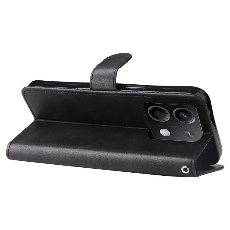 For Xiaomi Redmi Note 13 5G Leather Case Zipper Wallet Calf Texture Phone Stand Cover - Black
