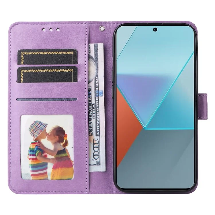 Para Xiaomi Redmi Note 13 Pro 5G / Poco X6 5G Funda tipo cartera con correa Funda de piel para teléfono Soporte - Púrpura