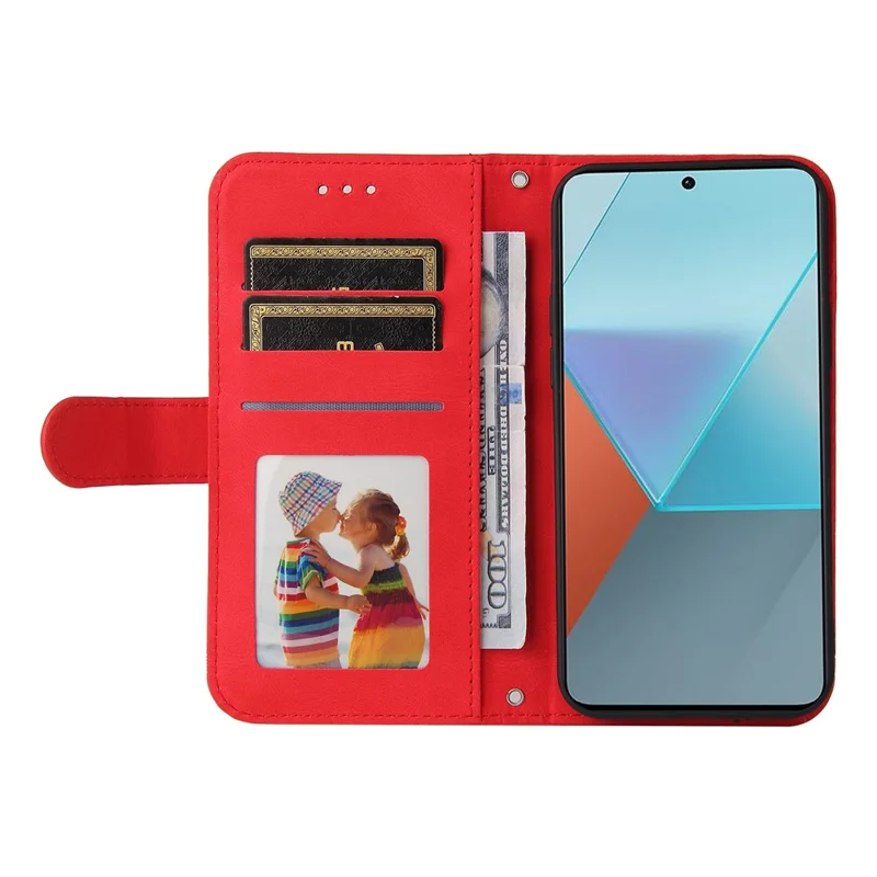 For Xiaomi Redmi Note 13 Pro 5G / Poco X6 5G Leather Wallet Cases Skin Touch Phone Cover Stand with Strap - Red