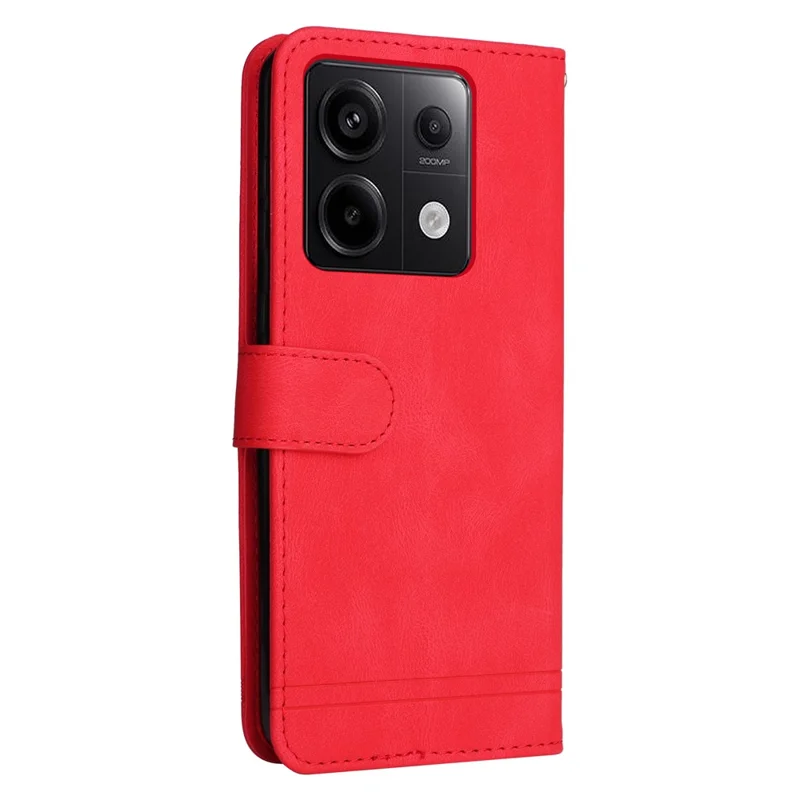 For Xiaomi Redmi Note 13 Pro 5G / Poco X6 5G Leather Wallet Cases Skin Touch Phone Cover Stand with Strap - Red