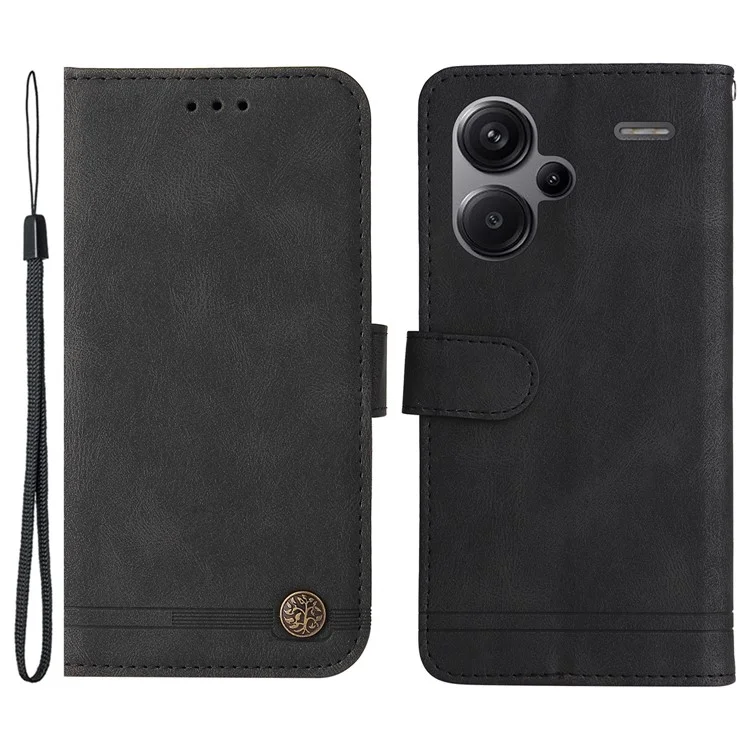 Für Xiaomi Redmi Note 13 Pro+ 5G Wallet Case Skin-touch Lederhülle mit Gurt - Schwarz
