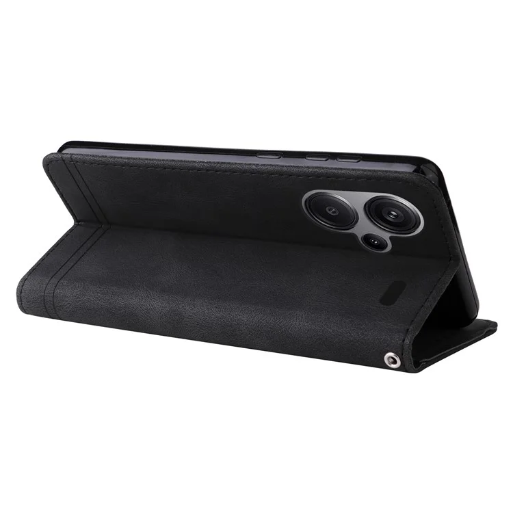 Für Xiaomi Redmi Note 13 Pro+ 5G Wallet Case Skin-touch Lederhülle mit Gurt - Schwarz