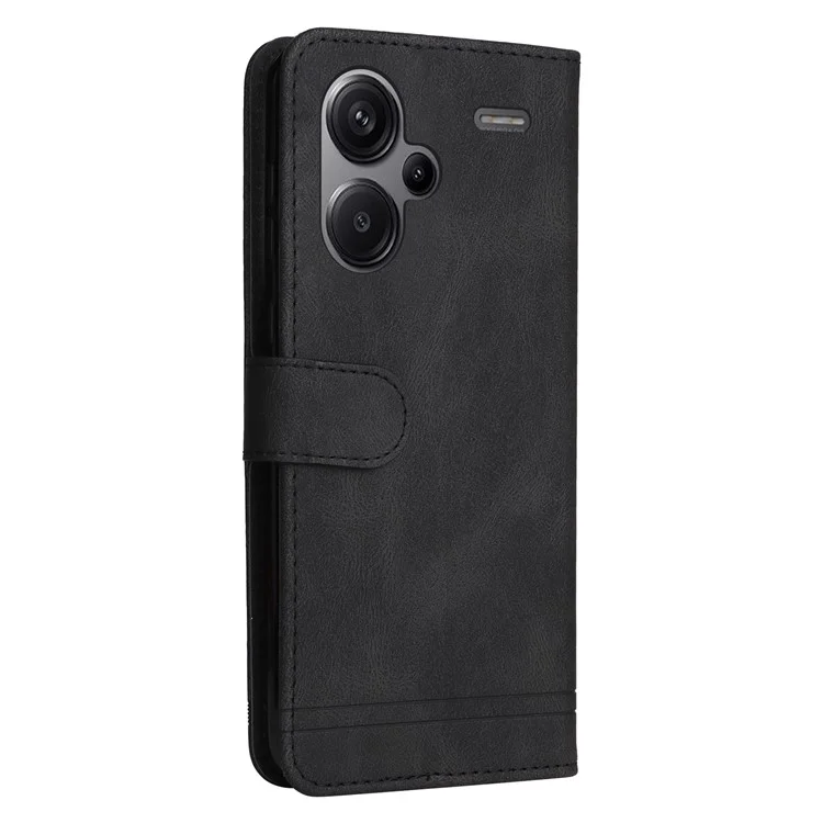 Für Xiaomi Redmi Note 13 Pro+ 5G Wallet Case Skin-touch Lederhülle mit Gurt - Schwarz