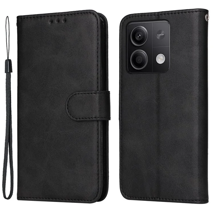 Für Xiaomi Redmi Note 13 5G Hülle Ständer Leder Handyhülle mit Riemen - Schwarz