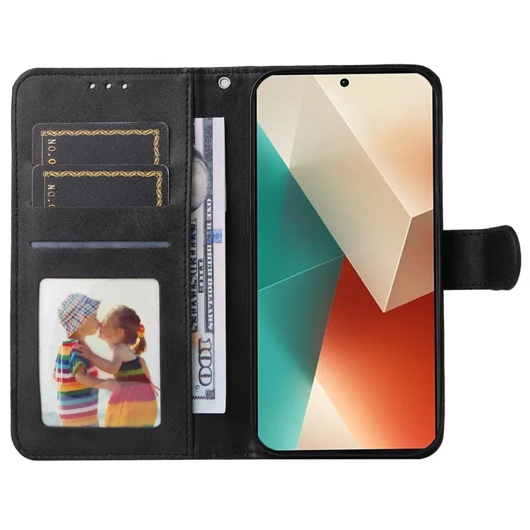 Für Xiaomi Redmi Note 13 5G Hülle Ständer Leder Handyhülle mit Riemen - Schwarz