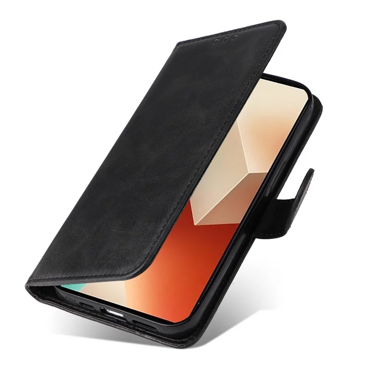 Für Xiaomi Redmi Note 13 5G Hülle Ständer Leder Handyhülle mit Riemen - Schwarz