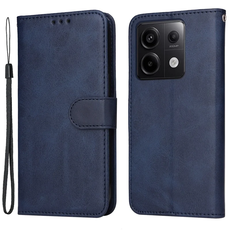 For Xiaomi Redmi Note 13 Pro 5G / Poco X6 5G Case with Strap Leather Phone Cover Wallet Stand - Blue