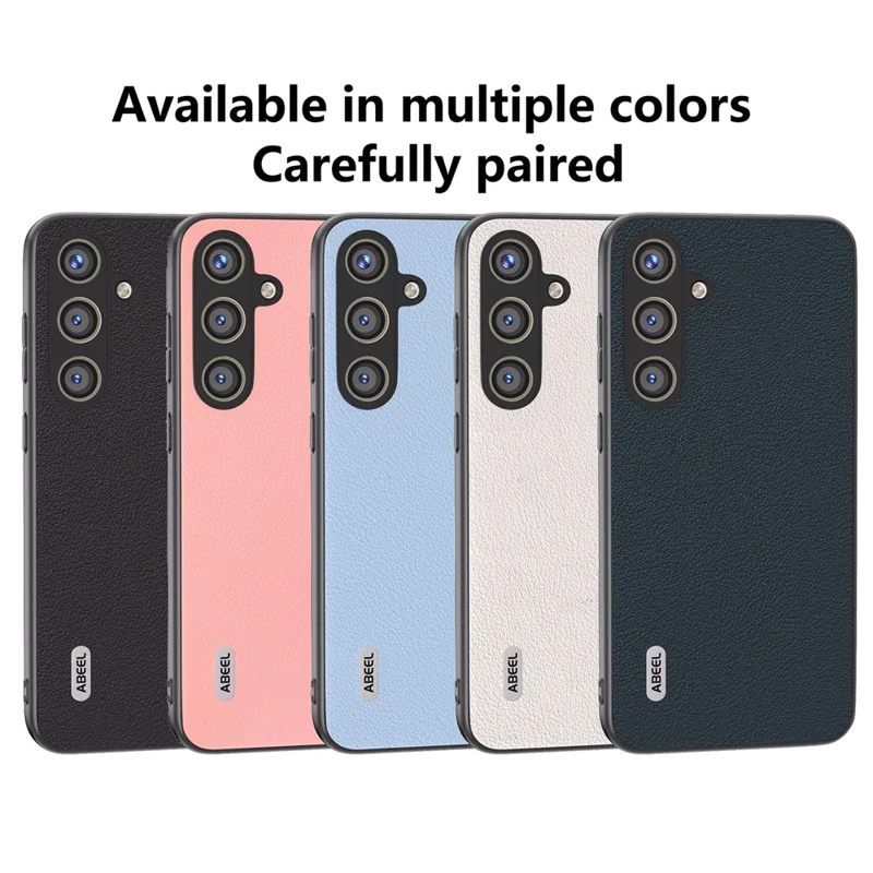 ABEEL For Samsung Galaxy S24 Phone Case Genuine Cow Leather Textured Protective Cover - Black