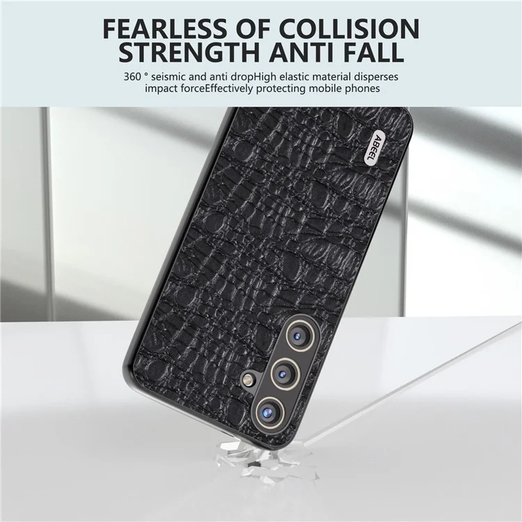 ABEEL For Samsung Galaxy S24 Slim Cover Genuine Cow Leather Back Case with Non-Slip Texture  - Black
