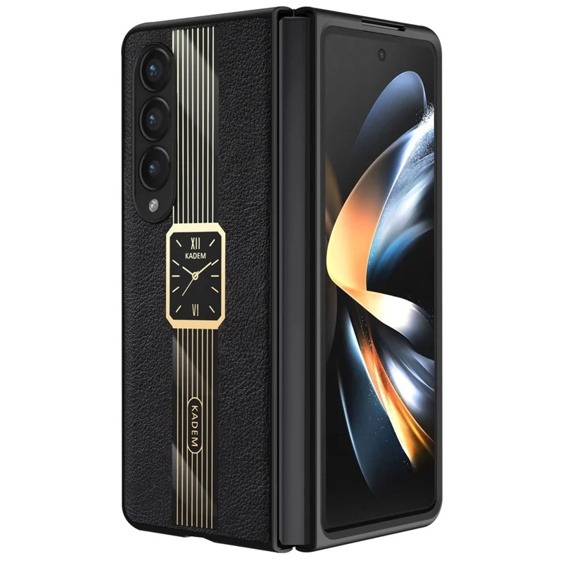 KADEM For Samsung Galaxy Z Fold4 5G Watch Pattern Acrylic+TPU+PU Cell Phone Case - Black