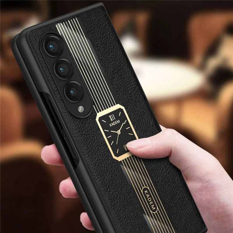KADEM For Samsung Galaxy Z Fold4 5G Watch Pattern Acrylic+TPU+PU Cell Phone Case - Black