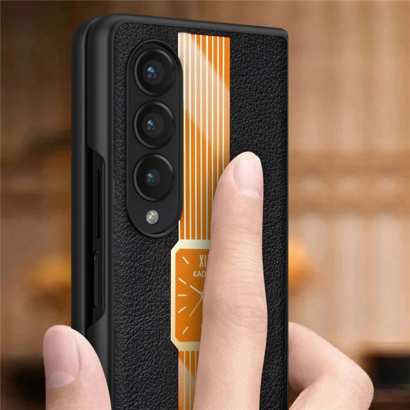 KADEM For Samsung Galaxy Z Fold4 5G Watch Pattern Acrylic+TPU+PU Cell Phone Case - Black