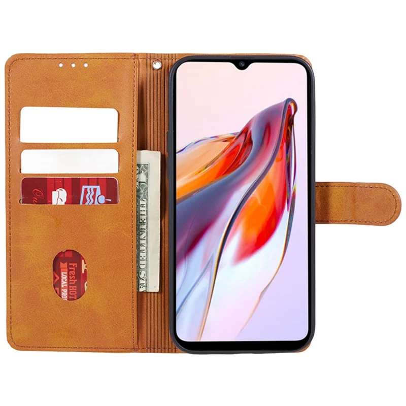 Leather Phone Shell for Xiaomi 14 Case Magnetic Clasp Calf Texture Wallet Stand Phone Cover - Khaki