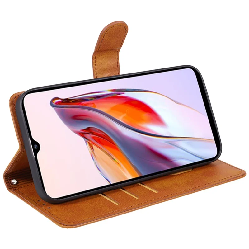 Leather Phone Shell for Xiaomi 14 Case Magnetic Clasp Calf Texture Wallet Stand Phone Cover - Khaki