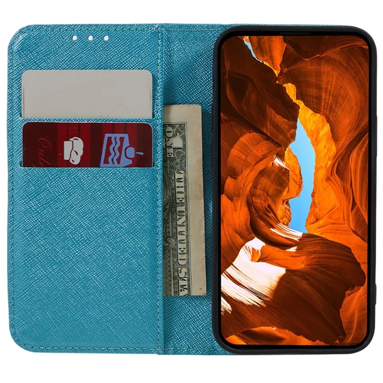 Para Xiaomi 14 Case Cross Texture Magnetic Auto Closing Drop-proof Phone Cover with Wallet Stand - Sky Blue