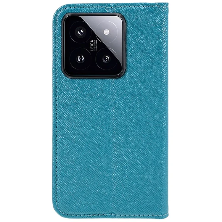 Para Xiaomi 14 Case Cross Texture Magnetic Auto Closing Drop-proof Phone Cover with Wallet Stand - Sky Blue